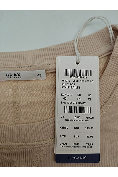BRAX Béžové bavlněné basic tričko s krátkým rukávem a kulatým výstřihem Velikost EU 42 | BRAX | obrázek 7