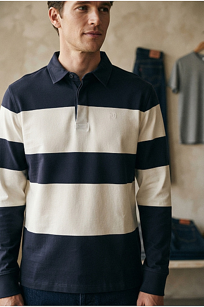 ONLY & SONS Pánské Pruhované Bavlněné Polo Tričko S Dlouhým Rukávem Vel. M