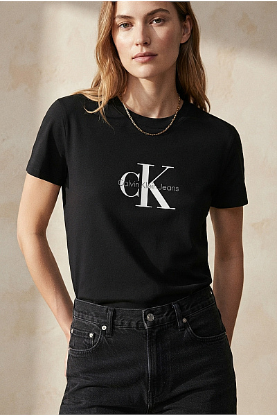 Calvin Klein Černé Bavlněné Tričko S Krátkým Rukávem A Nápisem Vel. EU S