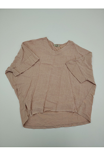 MADE IN ITALY Béžová lněná oversize halenka s výstřihem do V a krátkým rukávem Velikost FR 38 | MADE IN ITALY | obrázek 2