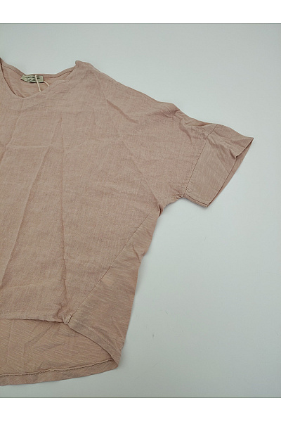 MADE IN ITALY Béžová lněná oversize halenka s výstřihem do V a krátkým rukávem Velikost FR 38 | MADE IN ITALY | obrázek 3