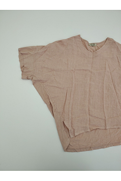 MADE IN ITALY Béžová lněná oversize halenka s výstřihem do V a krátkým rukávem Velikost FR 38 | MADE IN ITALY | obrázek 4
