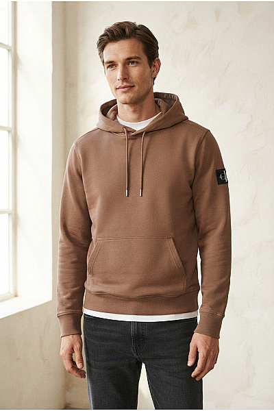 Calvin Klein Pánská Bavlněná Hnědá Mikina S Kapucí A Klokaní Kapsou Vel. L