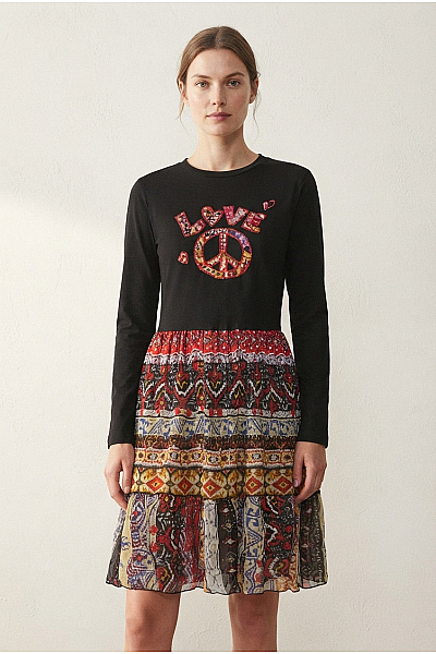 Peace & Love Dámské Boho šaty S Dlouhým Rukávem Barevné Velikost L
