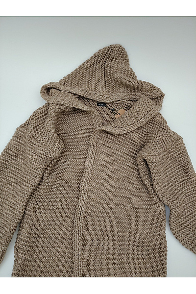 Be wear Hnědý pletený maxi kardigan s kapucí Velikost XL | Be wear | obrázek 3