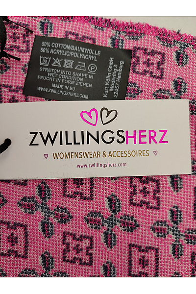 Zwillingsherz Růžový vzorovaný šátek trojúhelník s nápisem | Zwillingsherz | obrázek 4
