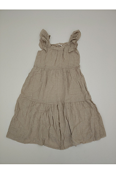 Béžové lněné midi šaty na ramínka boho Velikost M | Unimoda | obrázek 2