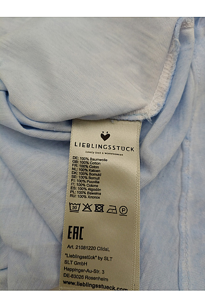 LIEBLINGSSTÜCK Dámské modré bavlněné tričko s krátkým rukávem a nápisem Velikost 2XL | LIEBLINGSSTÜCK | obrázek 7