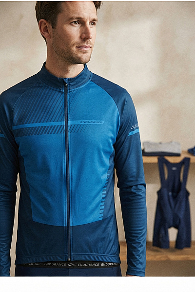 ENDURANCE Modré Pánské Sportovní Cyklistické Tričko S Dlouhým Rukávem A Zipem Vel. 2XL