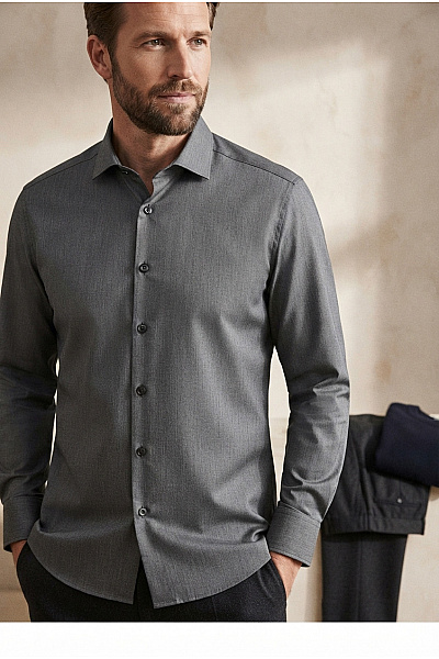 OLYMP Pánská Bavlněná Košile S Dlouhým Rukávem Business Slim Fit šedá Velikost EU 43
