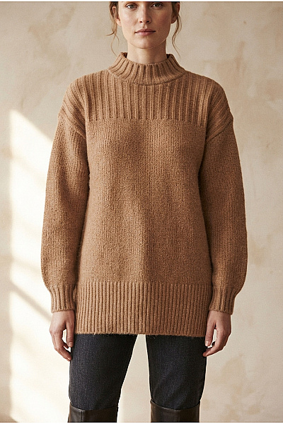 Makadamia Hnědý Pletený Dámský Rolák Oversized Vel. XL