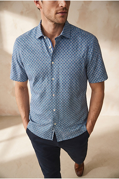 OLYMP Pánská Košile S Krátkým Rukávem Vzorovaná Lyocellová Smart Casual Vel. M