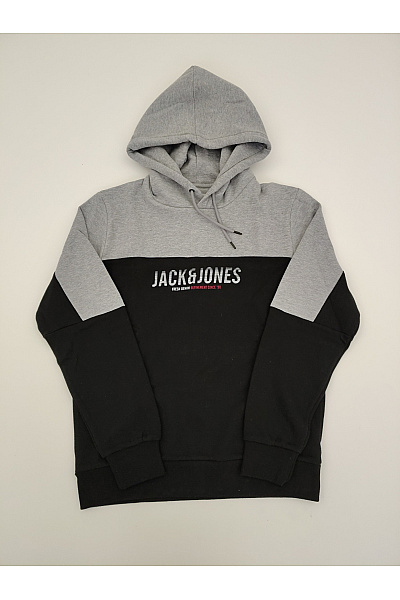 JACK & JONES Pánská černo-šedá mikina s kapucí a potiskem Velikost M | JACK & JONES | obrázek 2