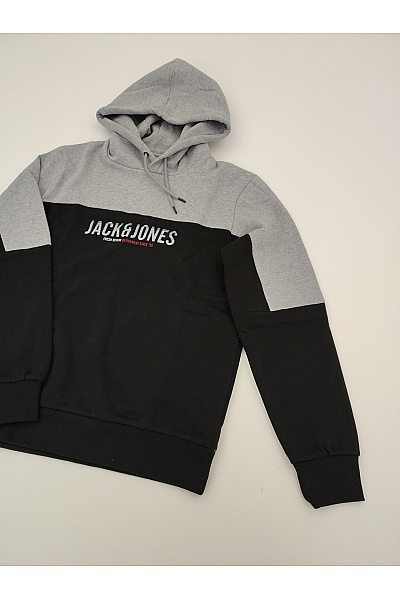 JACK & JONES Pánská černo-šedá mikina s kapucí a potiskem Velikost M | JACK & JONES | obrázek 3