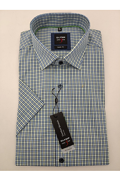 OLYMP Pánská bavlněná košile s krátkým rukávem kostkovaná slim fit business Vel. UK 16
