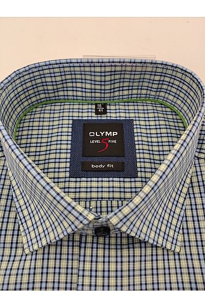 OLYMP Pánská bavlněná košile s krátkým rukávem kostkovaná slim fit business Vel. UK 16
