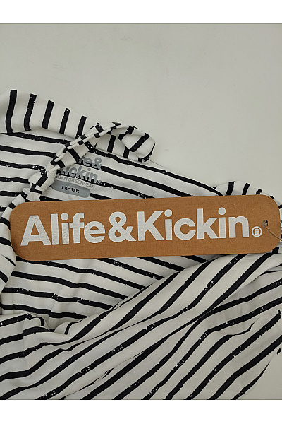 Alife and kickin Černobílé pruhované bavlněné letní šaty na ramínka midi Vel. EU L | alife and kickin | obrázek 7