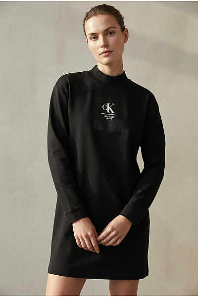 Calvin Klein Černé Bavlněné Mikinové šaty S Dlouhým Rukávem Se Stojáčkem Vel. L