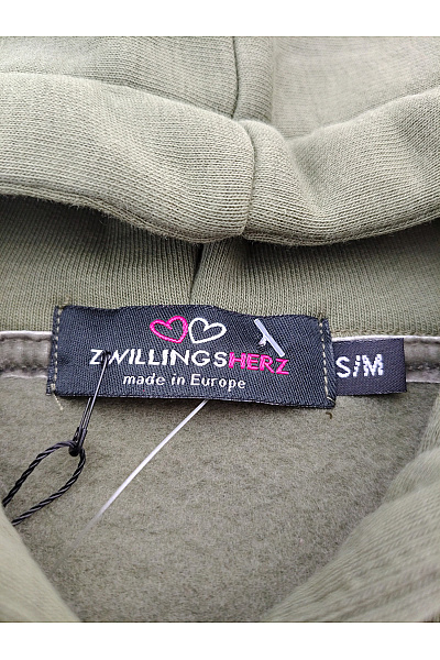 Zwillingsherz Dámská khaki mikina s kapucí a klokaní kapsou Velikost S/M | Zwillingsherz | obrázek 6