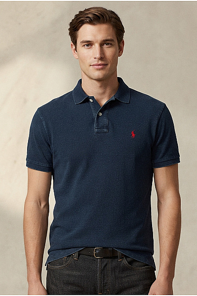 Ralph Lauren Pánské Modré Bavlněné Polo Tričko S Krátkým Rukávem A Výšivkou Velikost US S