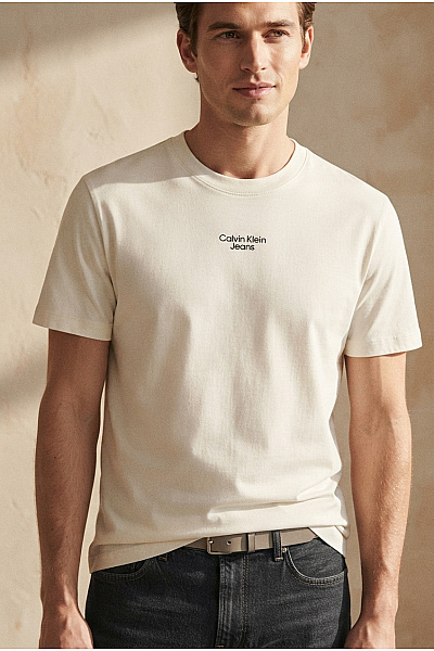 Calvin Klein Bavlněné Pánské Tričko S Krátkým Rukávem A Nápisem Vel. M