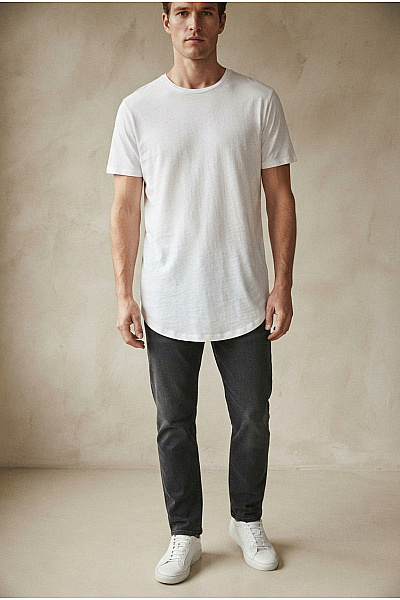 JACK & JONES Bílé Bavlněné Pánské Tričko S Krátkým Rukávem A Prodlouženým Zadním Dílem