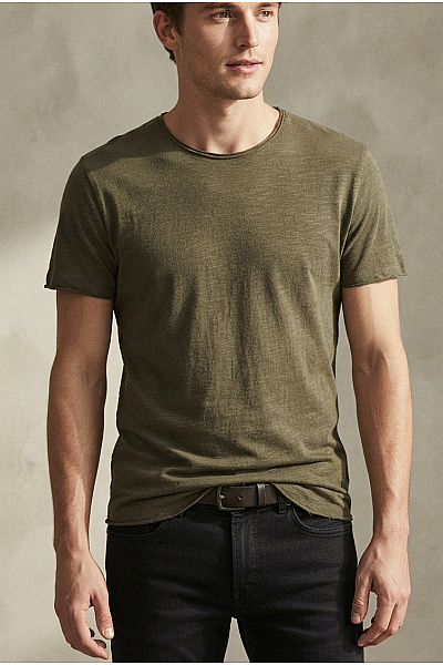 JACK & JONES Pánské Khaki Bavlněné Tričko S Krátkým Rukávem A Kulatým Výstřihem