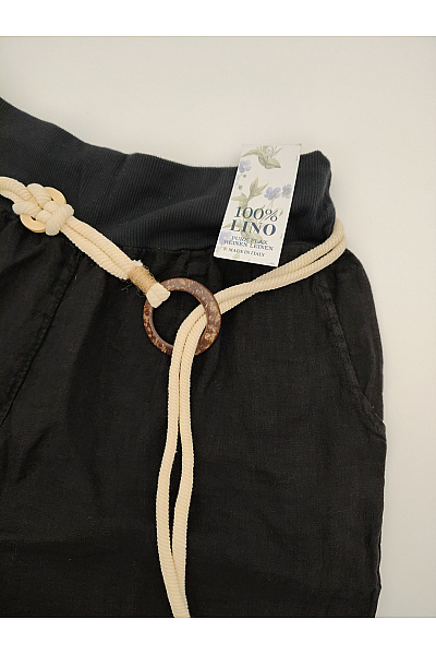 MADE IN ITALY Černé lněné letní kalhoty s páskem Vel. M | MADE IN ITALY | obrázek 4