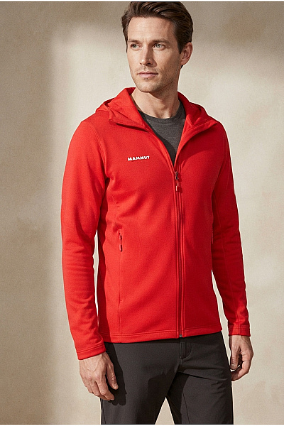 MAMMUT Červená Sportovní Mikina Na Zip S Kapucí Velikost EU M