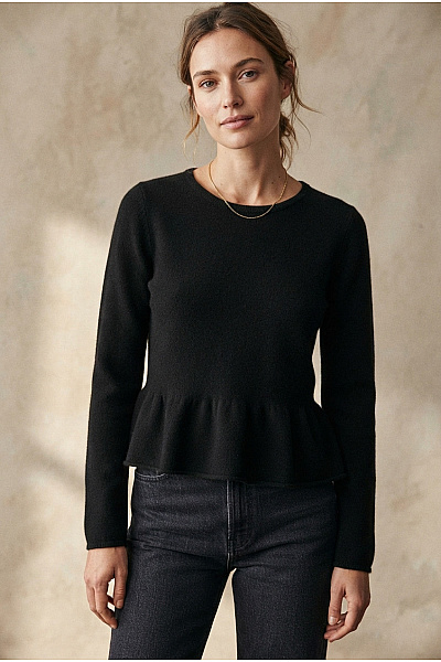 REPEAT Cashmere Černý Kašmírový Pulovr S Volánem Velikost EU 36