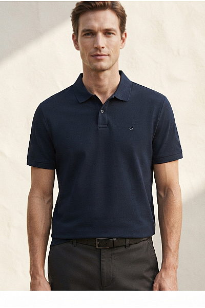 Calvin Klein Pánské Modré Bavlněné Polo Tričko S Krátkým Rukávem Vel. XL