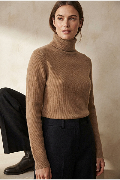 REPEAT Cashmere Dámský Hnědý Kašmírový Rolák Basic Velikost XXL