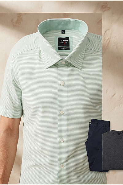 OLYMP Pánská Bavlněná Košile S Krátkým Rukávem Pruhovaná Slim Fit Velikost 39