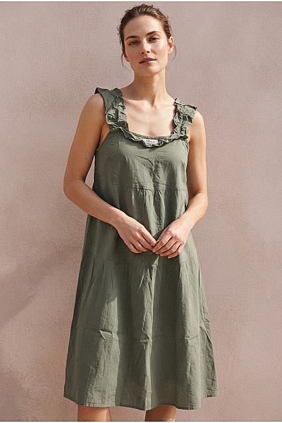 Lasca Khaki Letní Midi šaty Na Ramínka Volné Vel. EU 42
