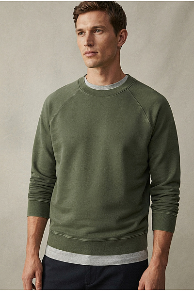 Marc O´Polo Pánská Bavlněná Mikina Khaki Crewneck Bez Potisku Velikost L