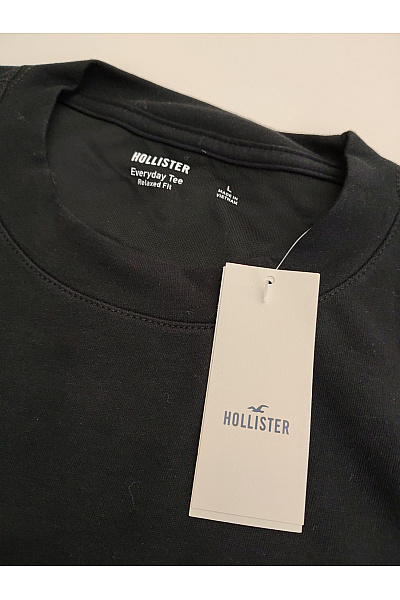 Hollister Pánské černé bavlněné tričko s krátkým rukávem a kulatým výstřihem basic | Hollister | obrázek 3