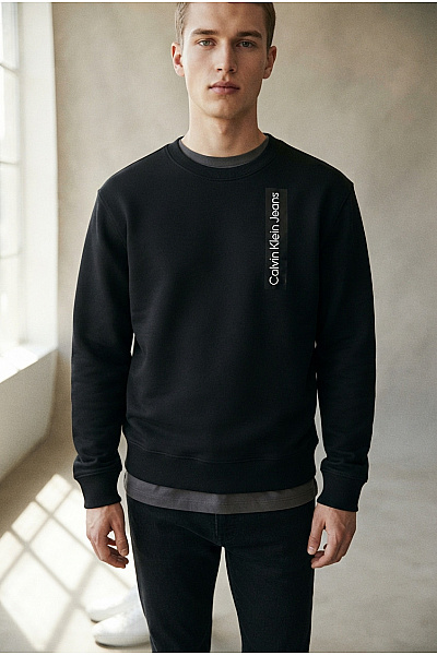 Calvin Klein Pánská Bavlněná Mikina Crewneck S Potiskem černá Velikost S