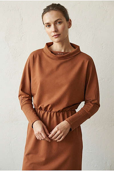 Be Wear Hnědé Bavlněné úpletové šaty Kimono Oversized Vel. L/XL