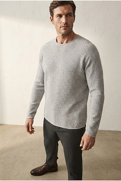JACK & JONES Pánský šedý Bavlněný Pletený Pulovr Basic
