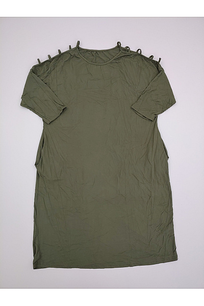 Khaki dámské šaty s odhalenými rameny a kapsami Velikost XXL | Unimoda | obrázek 2