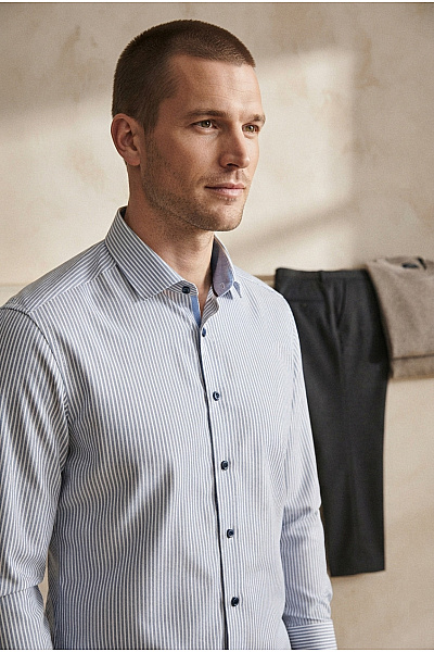 OLYMP Bavlněná Pruhovaná Košile S Dlouhým Rukávem Business Slim Fit