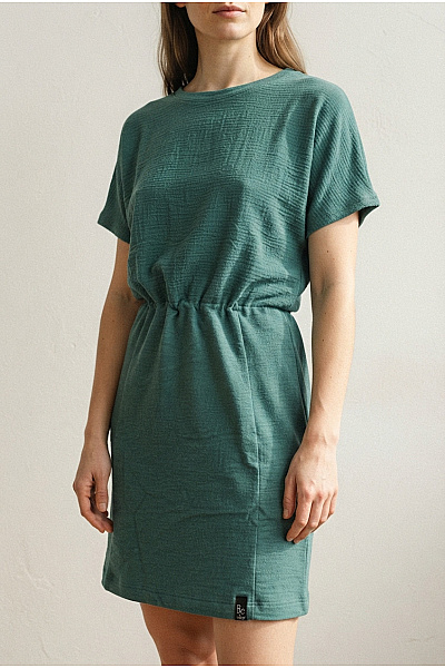 Be Wear Zelené Bavlněné šaty S Krátkým Rukávem Kimono Střih Velikost S/M