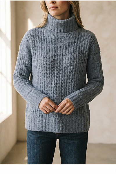 OPUS Dámský Modrý Pletený Rolák Oversized