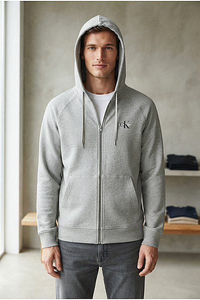 Calvin Klein Pánská Bavlněná Mikina Na Zip S Kapucí A Výšivkou Velikost XL