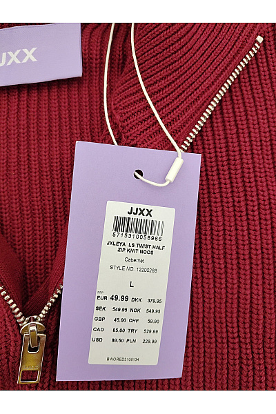JJXX Červený bavlněný pletený pulovr se stojáčkem a zipem Vel. L | JJXX | obrázek 5