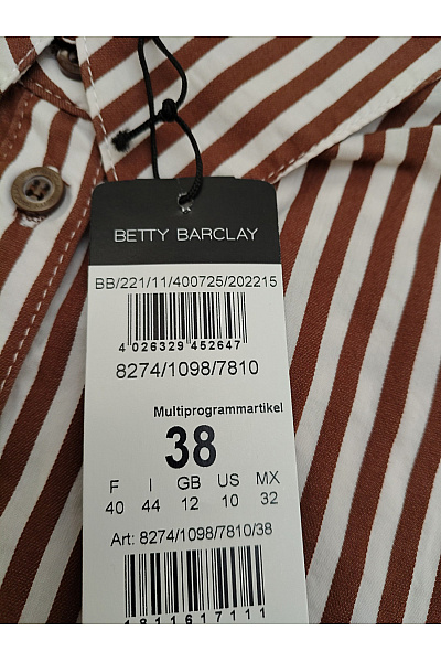 BETTY BARCLAY Dámská bavlněná pruhovaná košile s dlouhým rukávem Velikost DE 38 | BETTY BARCLAY | obrázek 8