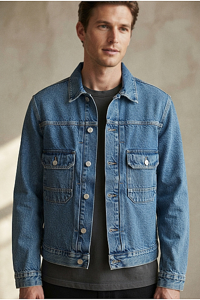 JACK & JONES Pánská Bavlněná Džínová Bunda Modrá Jarní Přechodová Velikost M