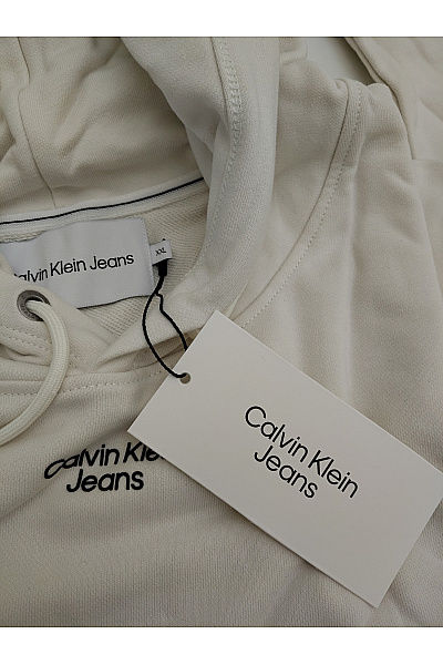 Calvin Klein Béžová pánská bavlněná mikina s kapucí a klokaní kapsou Velikost XXL | Calvin Klein | obrázek 7