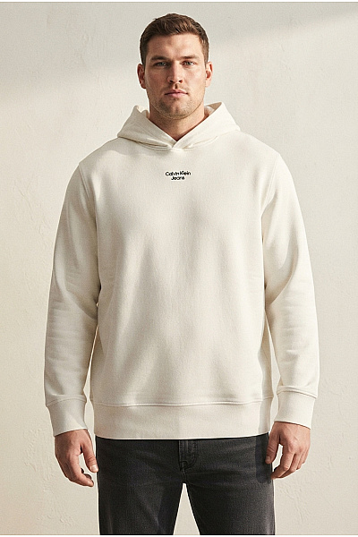 Calvin Klein Béžová Pánská Bavlněná Mikina S Kapucí A Klokaní Kapsou Velikost XXL