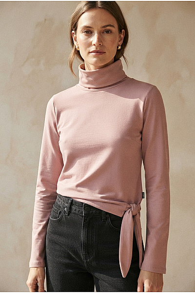 Be Wear Růžové Bavlněné Tričko S Dlouhým Rukávem Se Stojáčkem A Uzlem Velikost M
